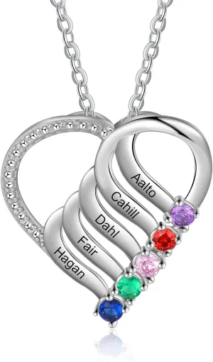 Personalized Necklaces for Women Mom Necklace with 2-6 Birthstones Custom Necklaces for Women Heart Name Necklace for Women Mothers Day Gifts for Mom Grandma Wife