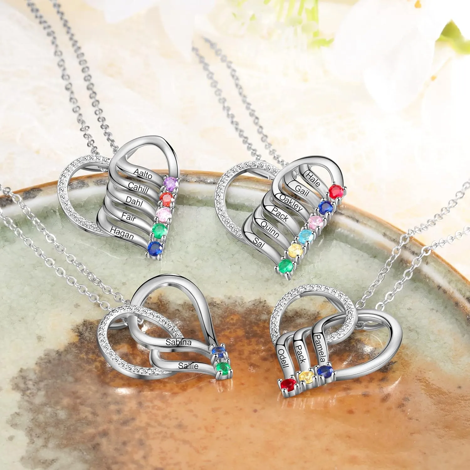 Personalized Necklaces for Women Mom Necklace with 2-6 Birthstones Custom Necklaces for Women Heart Name Necklace for Women Mothers Day Gifts for Mom Grandma Wife