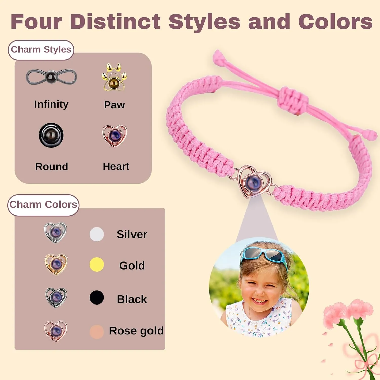 Personalized Photo Bracelet, Custom Projection with Picture Inside, Perfect for Mothers Day, Fathers Day, Anniversary & Memorial Gifts