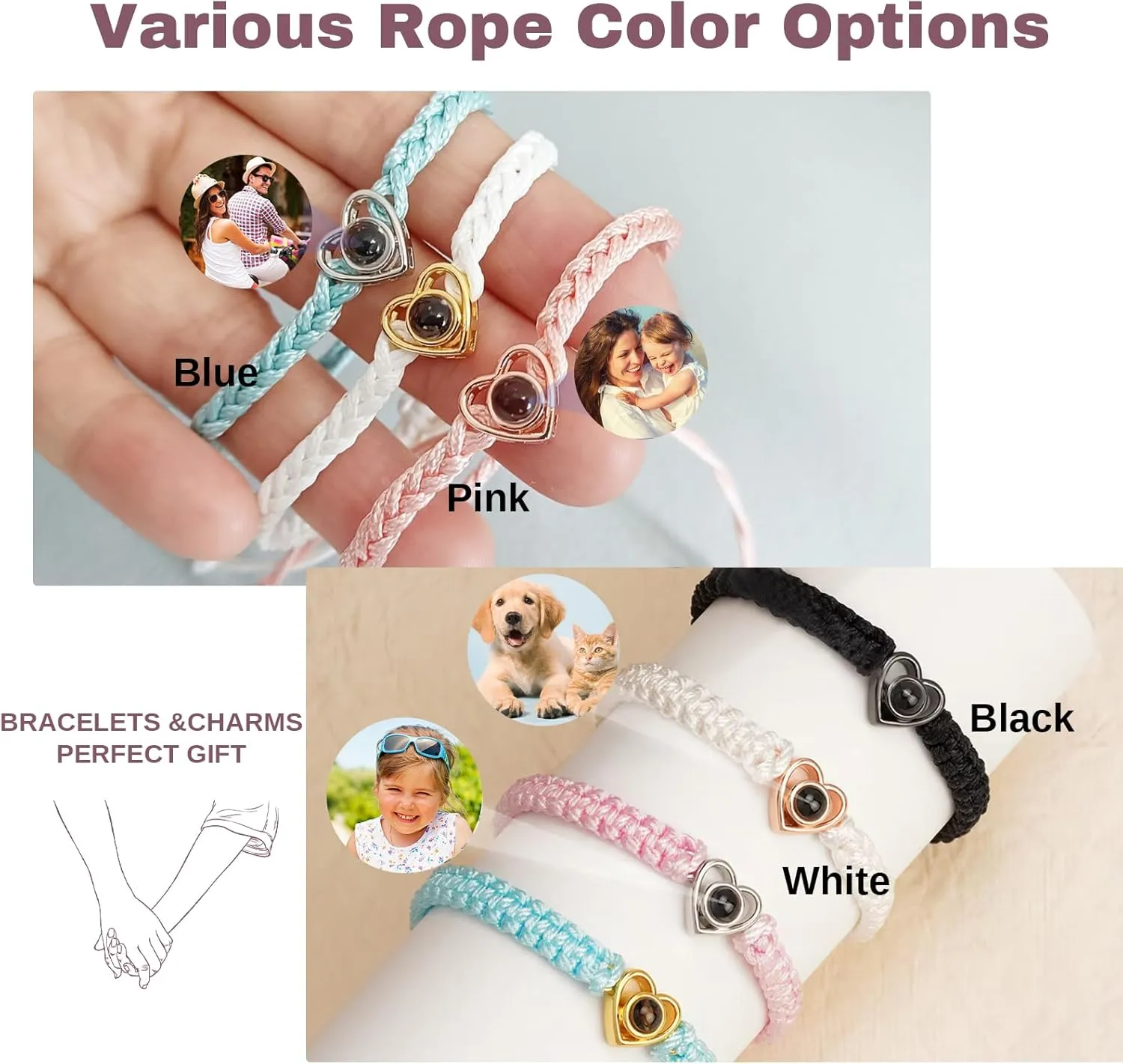 Personalized Photo Bracelet, Custom Projection with Picture Inside, Perfect for Mothers Day, Fathers Day, Anniversary & Memorial Gifts