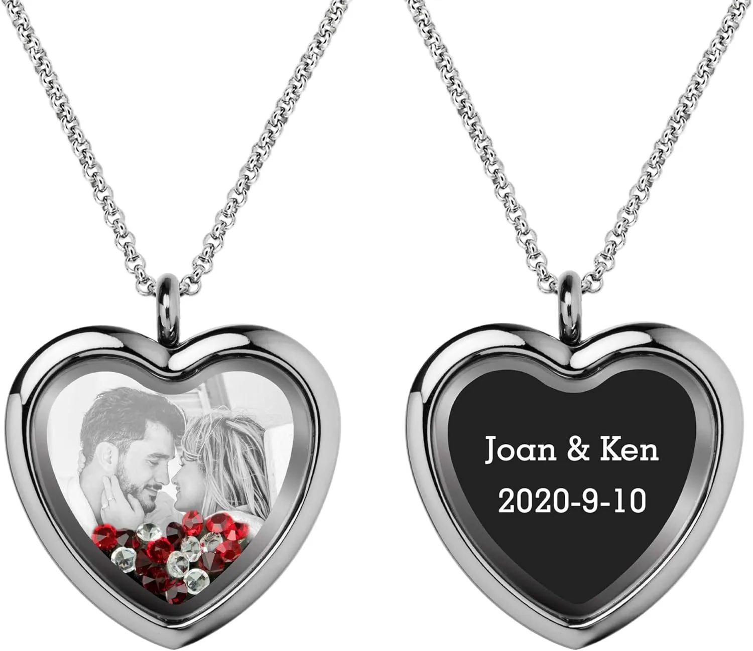 Photo Engraved Locket Pendant Necklace Personalized Medallions Picture Customiization Love Note Jewelry - Birthday Graduation Anniversary Wife Christmas Valentines Gift Souvenir
