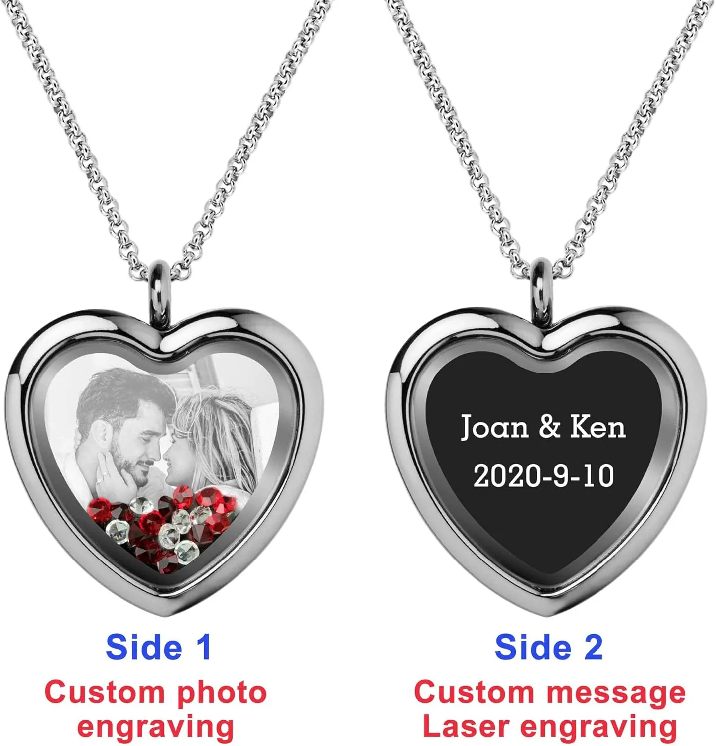 Photo Engraved Locket Pendant Necklace Personalized Medallions Picture Customiization Love Note Jewelry - Birthday Graduation Anniversary Wife Christmas Valentines Gift Souvenir