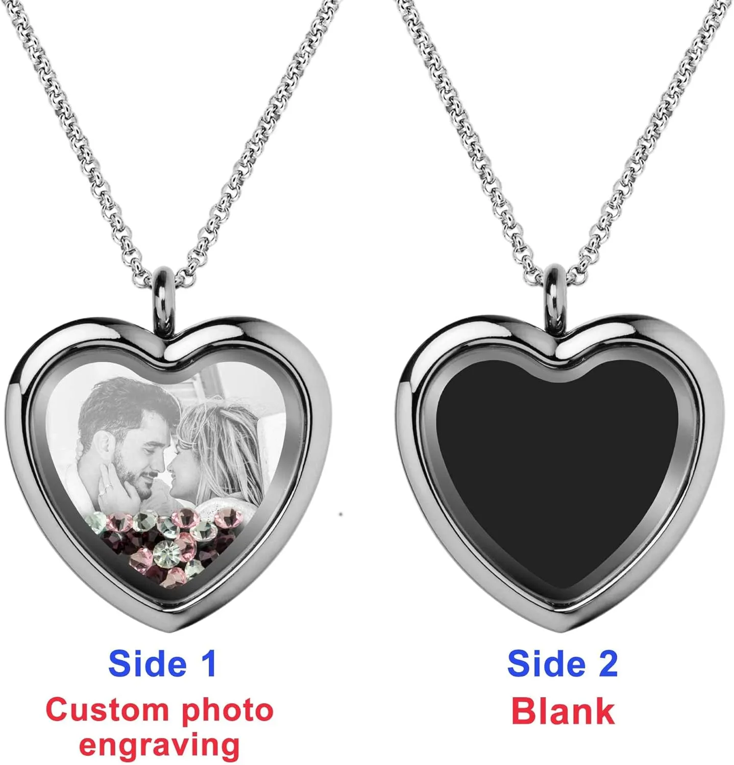 Photo Engraved Locket Pendant Necklace Personalized Medallions Picture Customiization Love Note Jewelry - Birthday Graduation Wife Anniversary Christmas Valentines Gift Souven