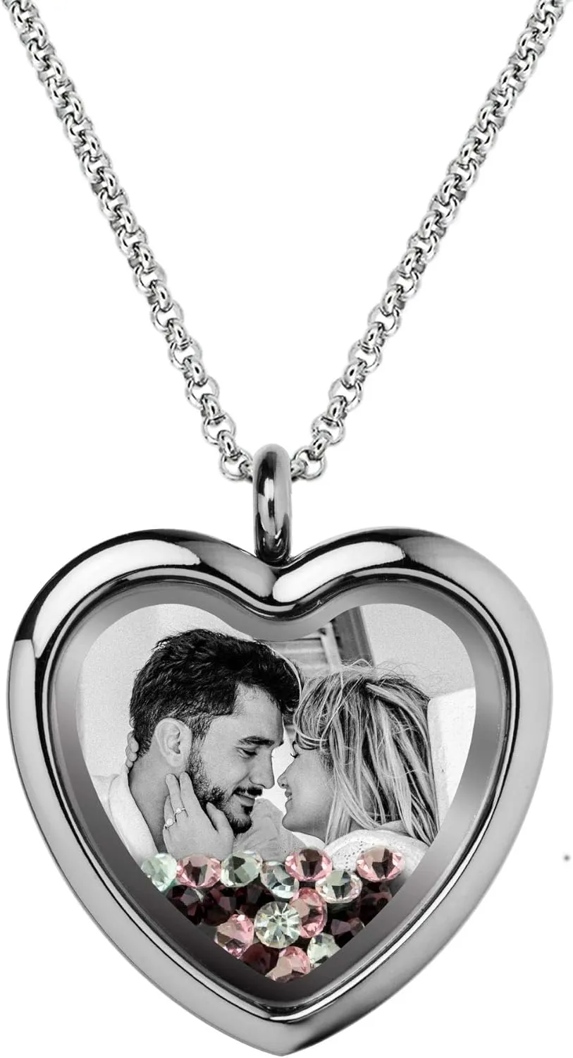 Photo Engraved Locket Pendant Necklace Personalized Medallions Picture Customiization Love Note Jewelry - Birthday Graduation Wife Anniversary Christmas Valentines Gift Souven