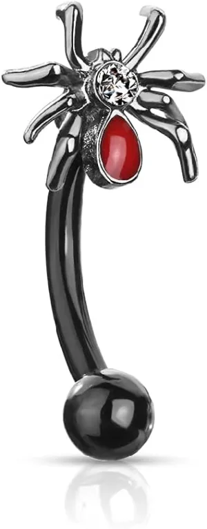 Pierced Owl - 16GA Crystal Set Red Bellied Spider 316L Surgical Stainless Steel Cartilage Helix Daith Rook Eyebrow Curved Barbell