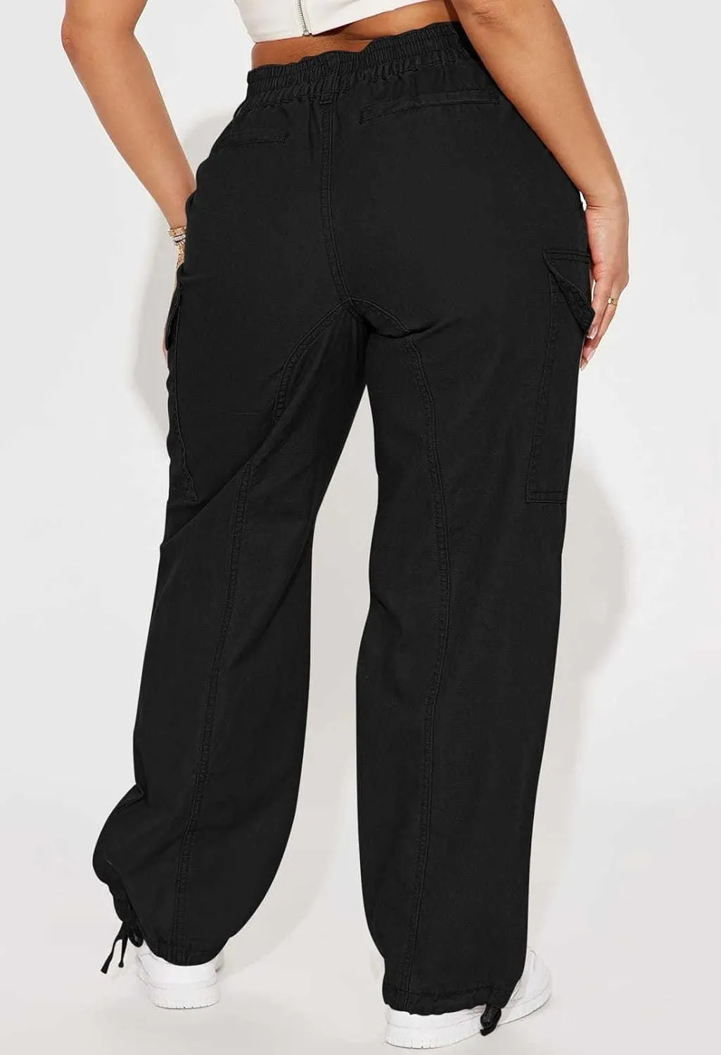 Pink Queen Women High Waisted Cargo Pants Relaxed Fit Wide Leg Jeans Combat Military Trousers with Pockets