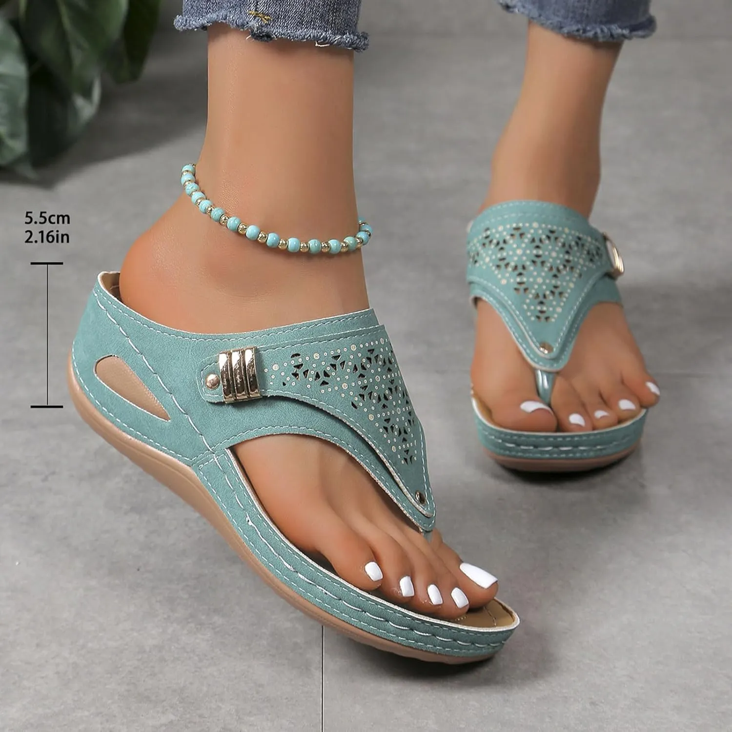Platform Wedge Flip Flops for Women Cushioned Orthotic Sandals with Arch Support Breathable Mesh Hollow Summer Casual Beach Shoes Sandalias