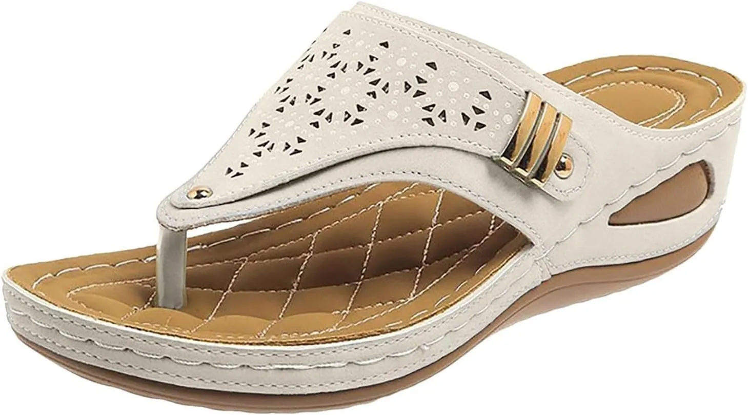 Platform Wedge Flip Flops for Women Cushioned Orthotic Sandals with Arch Support Breathable Mesh Hollow Summer Casual Beach Shoes Sandalias