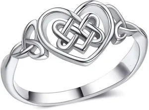 Platinum Plating Celtic Knot Heart Rings for Women High Polish Tarnish Resistant Eternity Wedding Band Hollow Out Geometric Jewelry