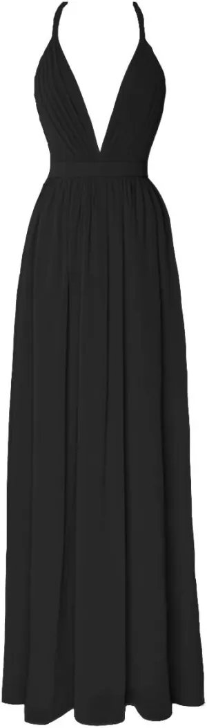 Plunging Neck Chiffon Pleated Bridesmaid Dress Long Open Back Prom Party Gowns for Women