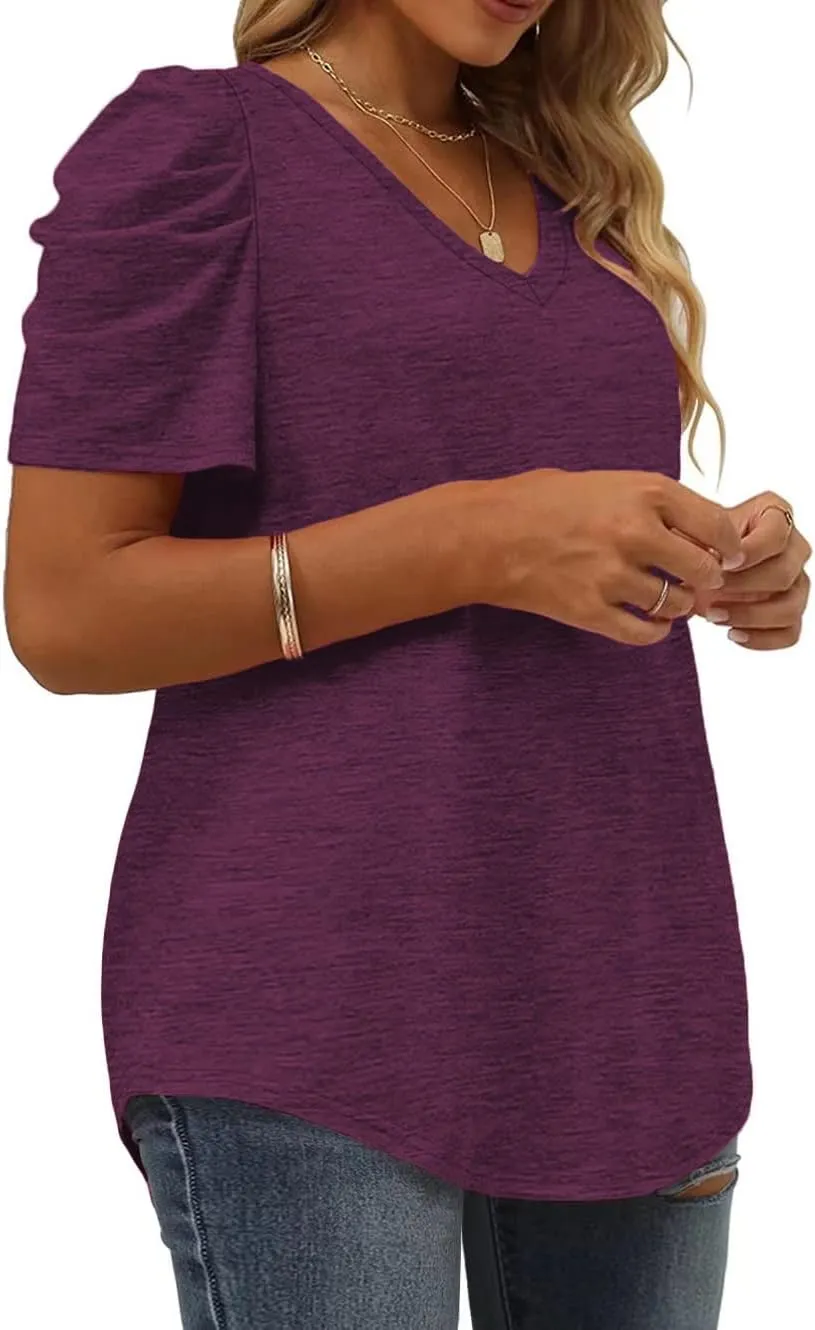 Plus-Size Tops for Women Short Sleeve T Shirts V Neck Tunic Tees XL-5XL