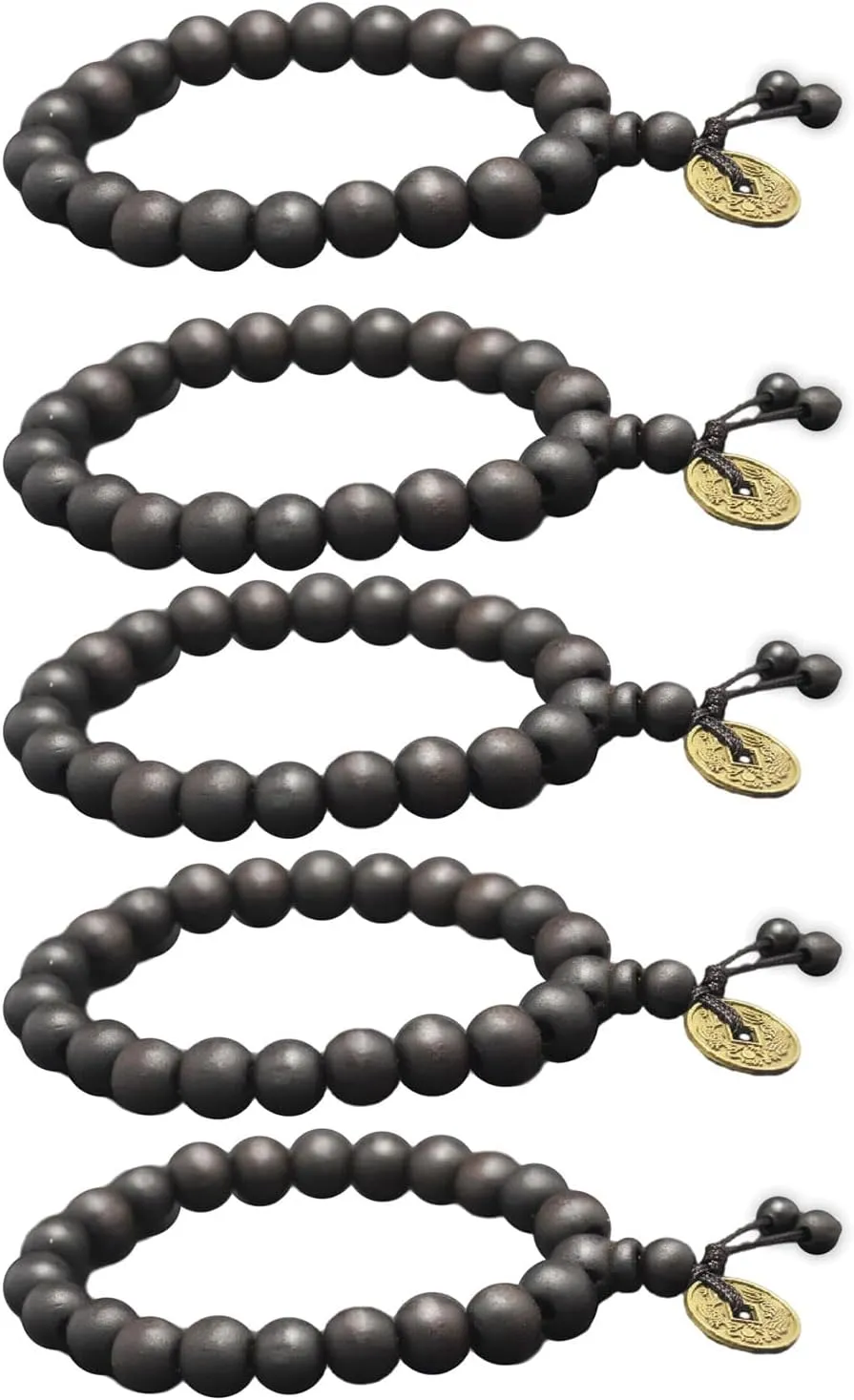 Prayer Bangle Set of 5 Prayer Beads Bracelet Adjustable Buddhist Hand Chains Fashionable Elastic Wristchain Tibet Jewelry for Women, As Shown in the Figure