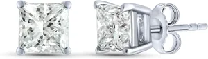 Princess Cut Diamond Stud Earrings for Women | 1-2 1/4 CTTW Certified Lab Grown Diamond Studs | 14K Solid Gold Earrings