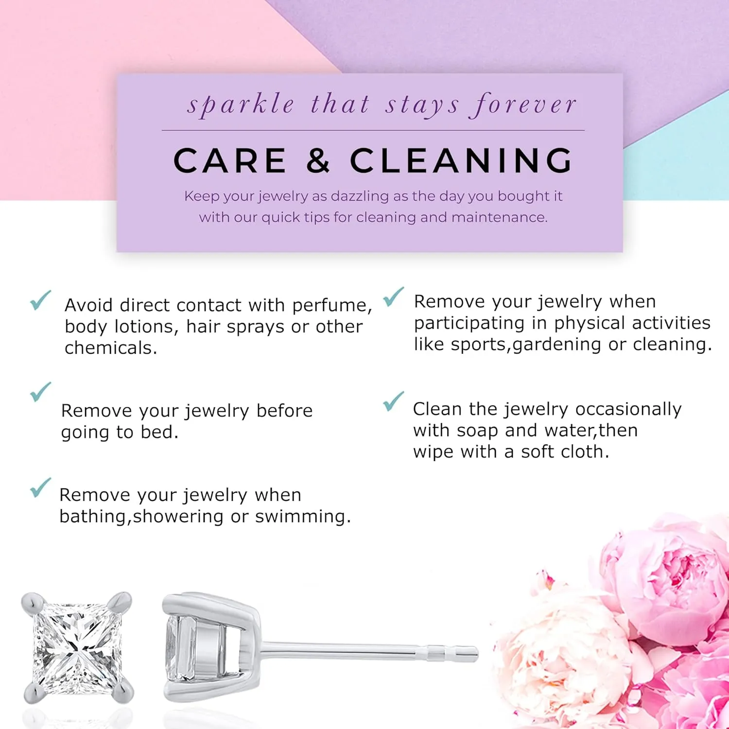 Princess Cut Diamond Stud Earrings for Women | 1-2 1/4 CTTW Certified Lab Grown Diamond Studs | 14K Solid Gold Earrings