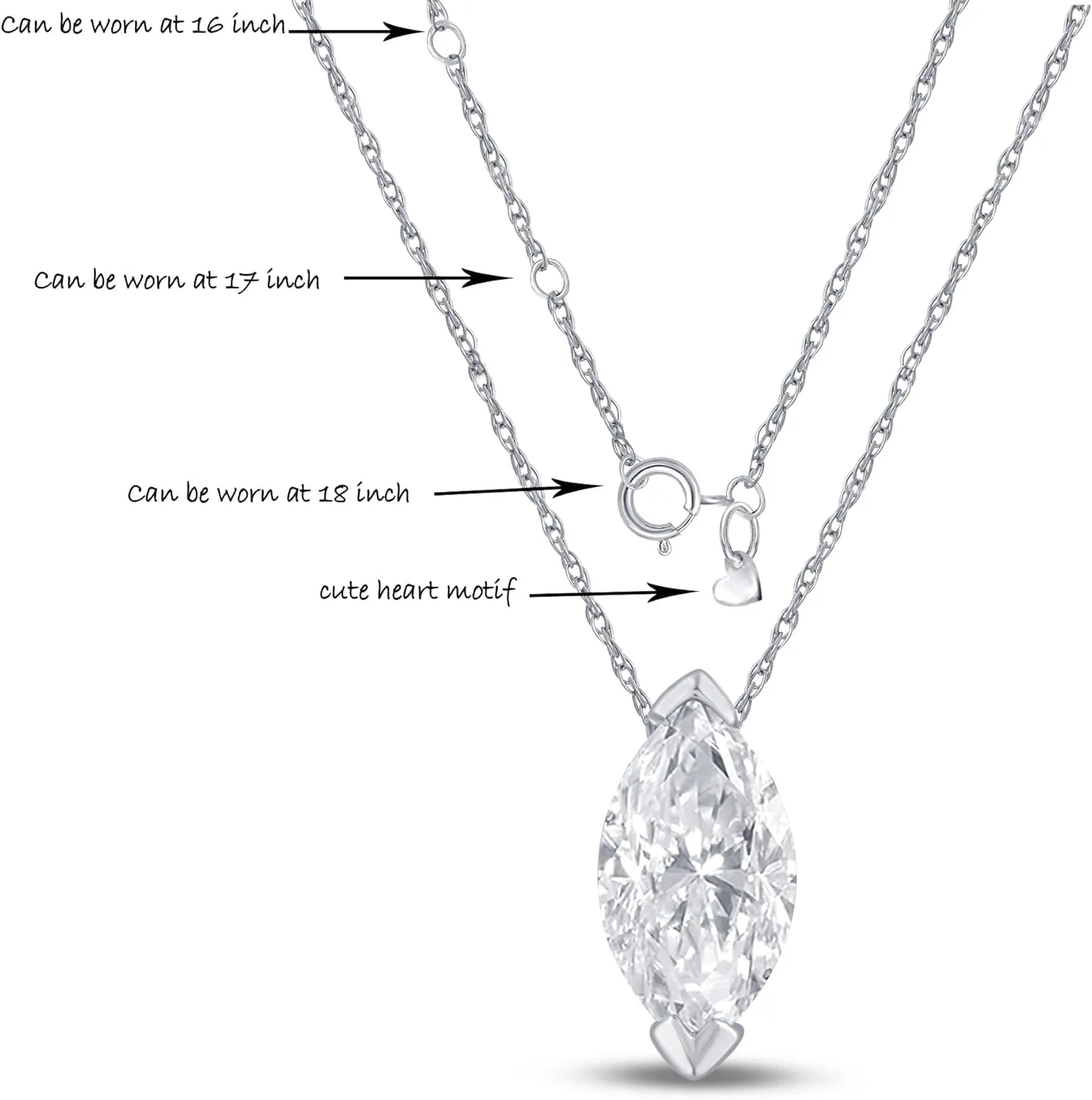 Princess Cut Solitaire Diamond Necklace | Real 14K White Gold GH VS/SI Floating 1/2 Carat Lab Grown Diamond Pendant Necklace for Women | Sparkly Diamond Jewelry for Women