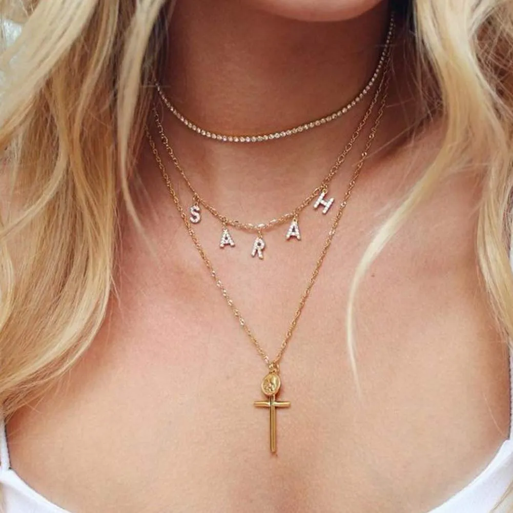 ProJewelry Gift for Christmas, Personalized Initial Necklaces for Women,Custom Name Necklace with Shiny Zircon,Dainty A-Z Pendant Letter Charm Necklace,Trendy Gold Jewelry Gift