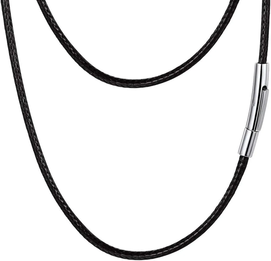 PROSTEEL Waterproof Leather Necklace Cord for Men, 2MM/3MM, 16-30, with Stainless Steel Clasp, DIY Chain for Pendant, Come with Box