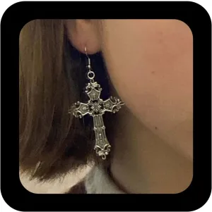 Punk Cross Hook Earrings Silver Cross Dangle Earrings Gothic Cross Drop Earrings Hollow Cross Religious Earrings Jewelry for Women