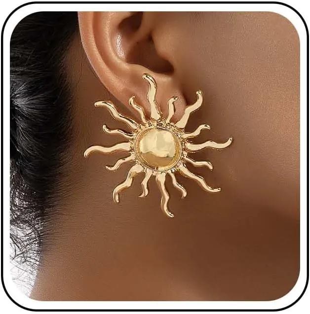 Punk Exaggerated Sun Earrings Large Sunburst Earrings Gold Sunburst Stud Earrings Big Sun Ray Earrings Statement Sunshine Dangle Earrings