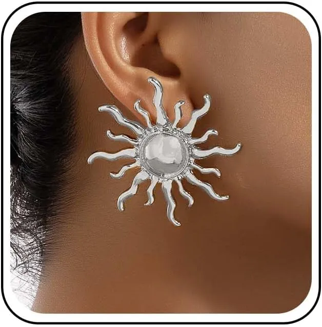 Punk Exaggerated Sun Earrings Large Sunburst Earrings Gold Sunburst Stud Earrings Big Sun Ray Earrings Statement Sunshine Dangle Earrings