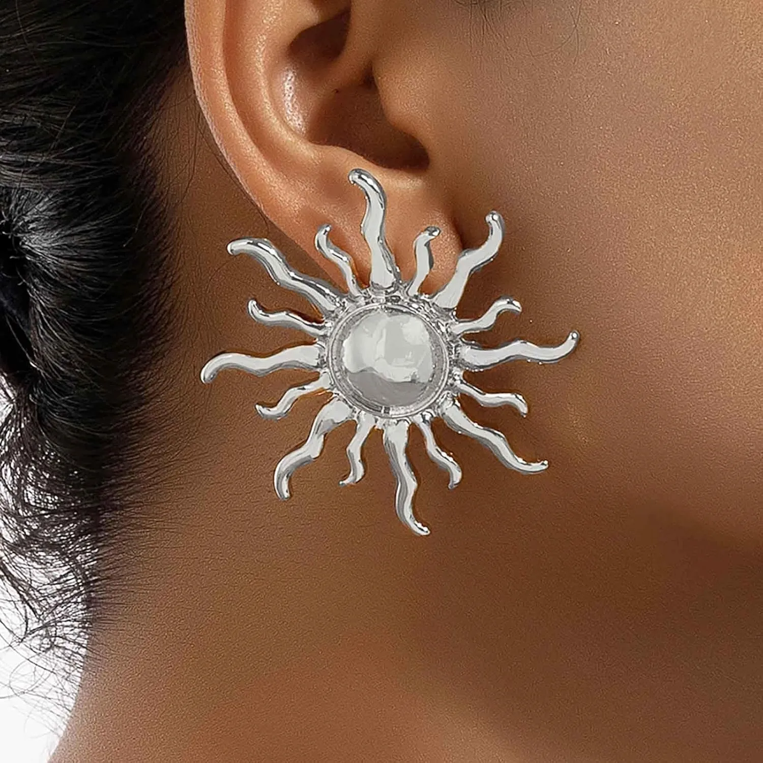 Punk Exaggerated Sun Earrings Large Sunburst Earrings Gold Sunburst Stud Earrings Big Sun Ray Earrings Statement Sunshine Dangle Earrings