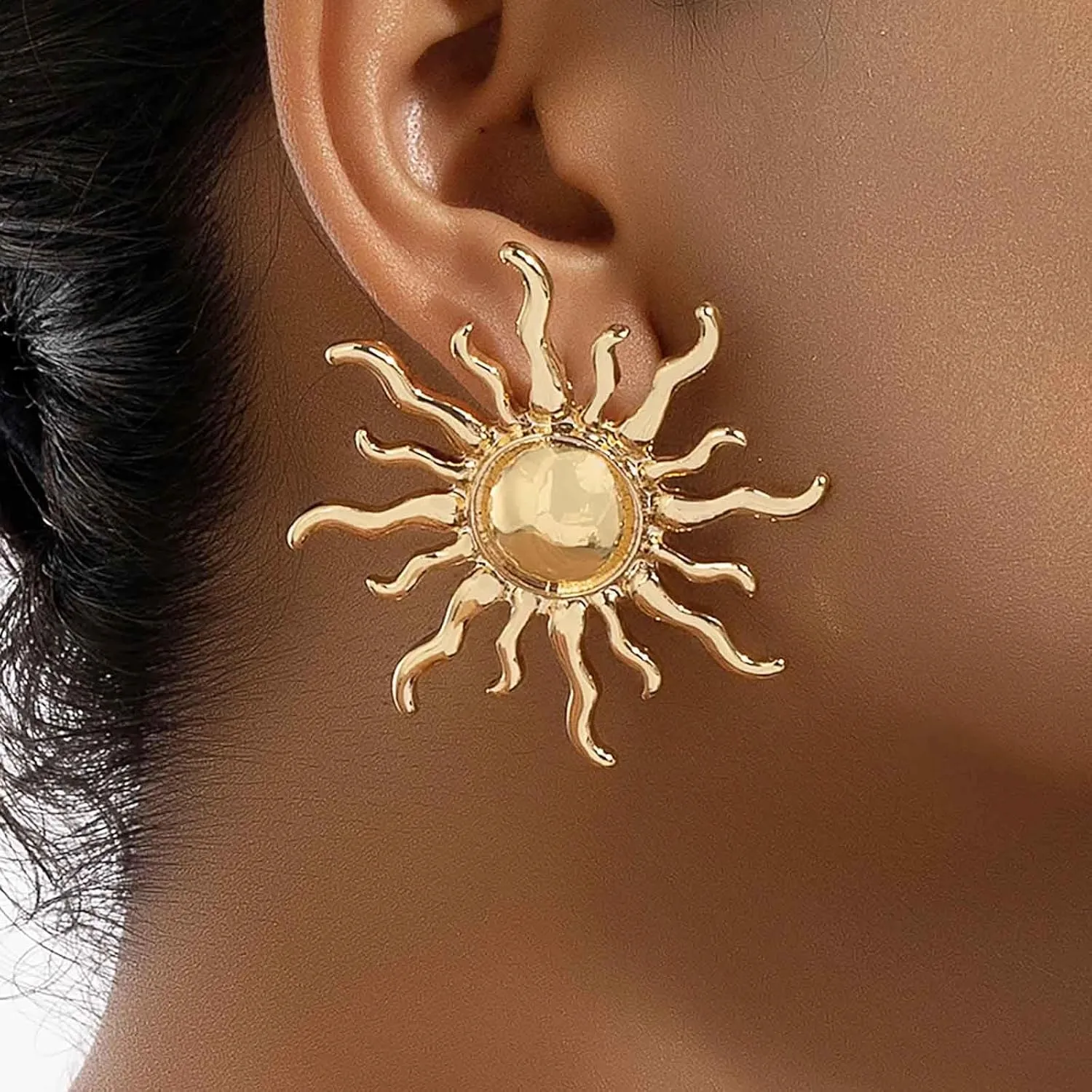 Punk Exaggerated Sun Earrings Large Sunburst Earrings Gold Sunburst Stud Earrings Big Sun Ray Earrings Statement Sunshine Dangle Earrings