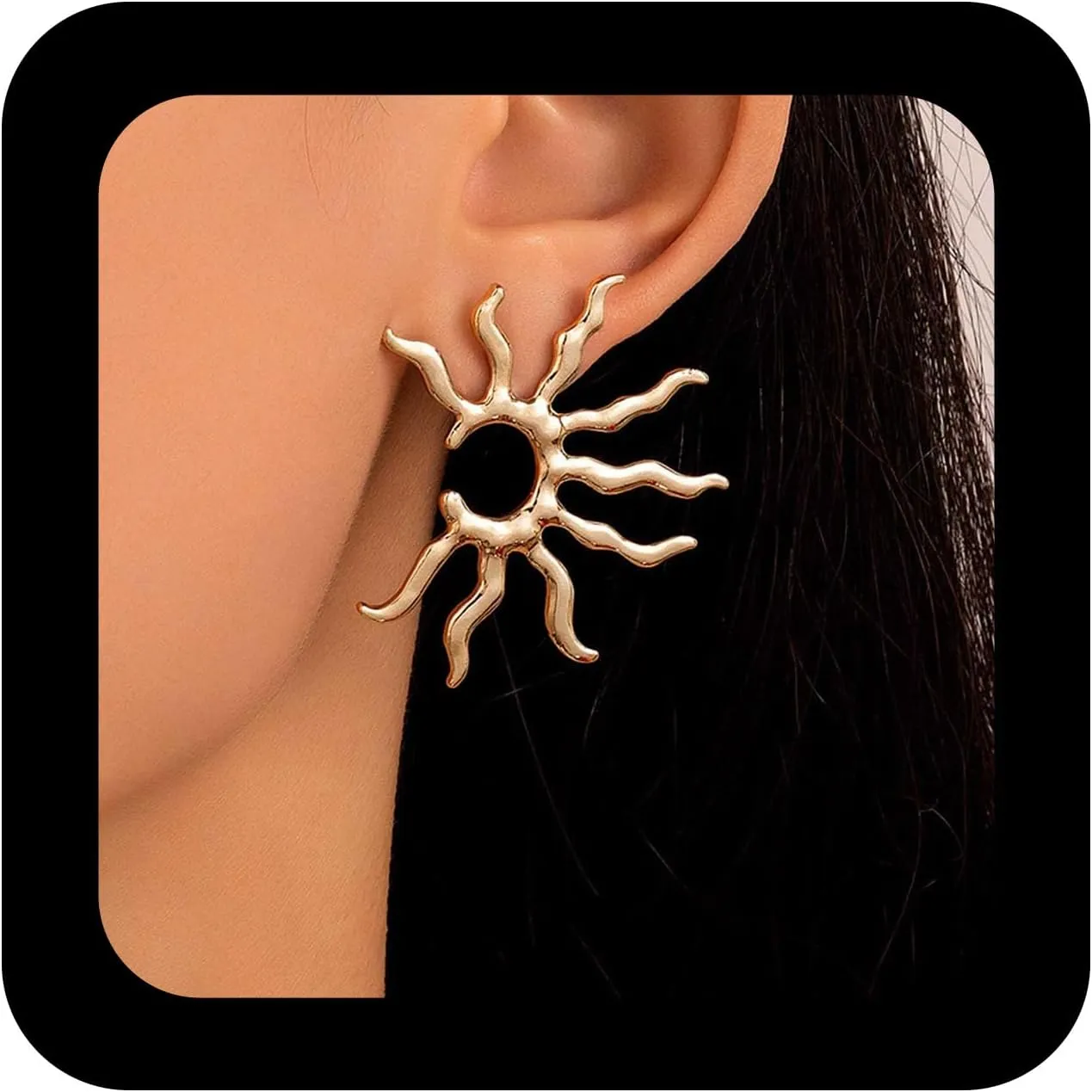 Punk Exaggerated Sun Earrings Sunburst Stud Earrings Large Sunshine Stud Earrings Gold Hollow Sun Earrings Jewelry for Women