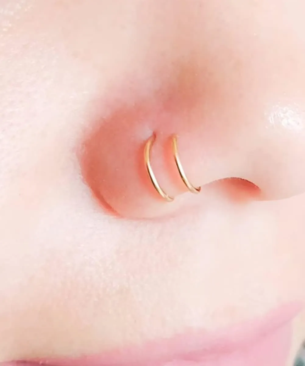 QWALIT 18g & 20g Nose Rings & Hoops - L & C Shape Studs - Surgical Stainless Steel & Silver Nose Piercing Jewelry - Rose Gold & Black - For Women & Men