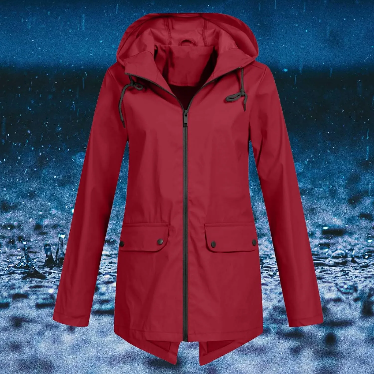Rain Coats for Women Waterproof Lightweight Zip up Fashion Coat Plus Size Button Pokets Outdoor Hooded Windbreaker