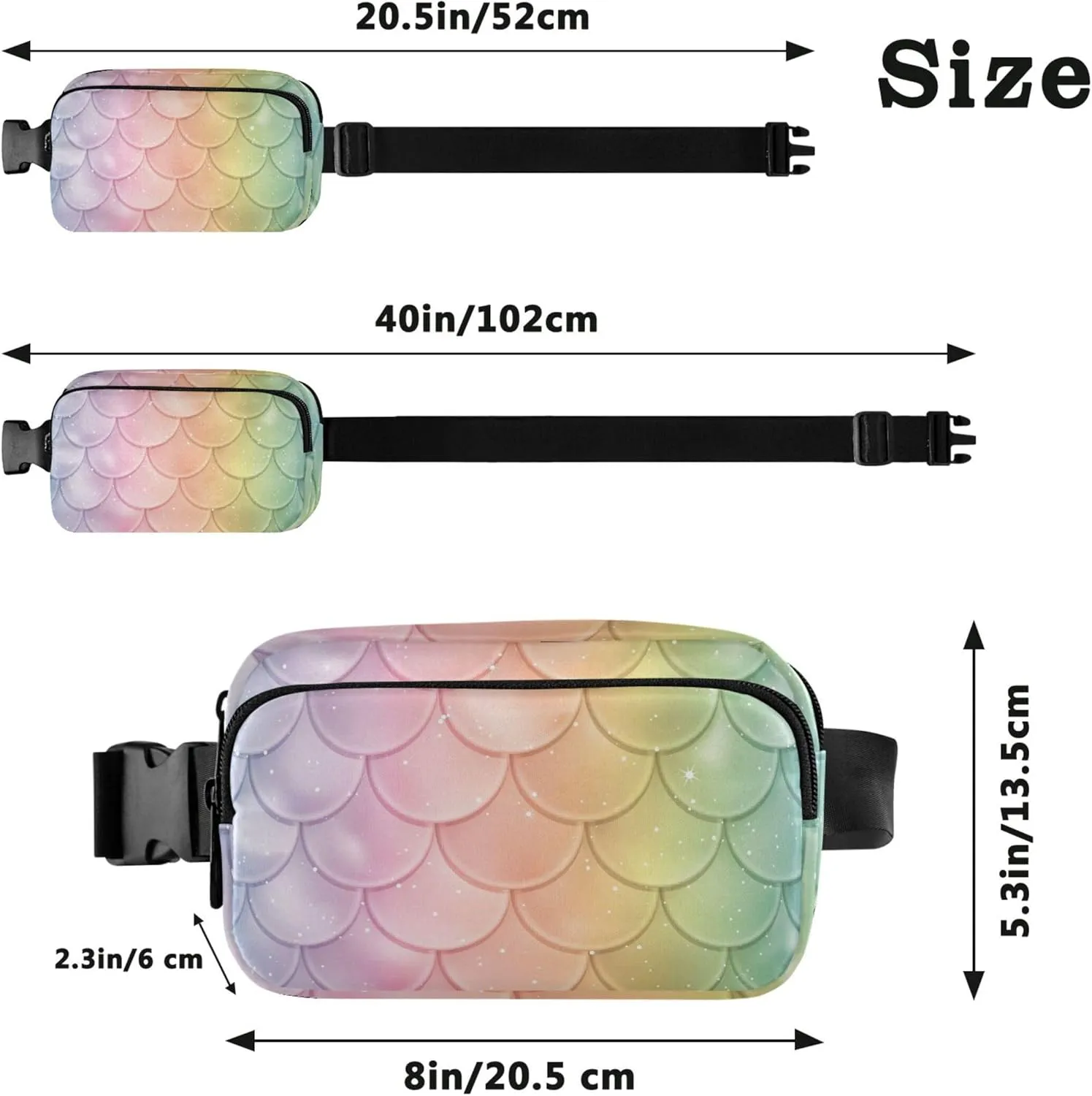 Rainbow Fish Scale Fanny Pack for Women Funny Belt Bag Hip Pack Waterproof Waist Purse for Women