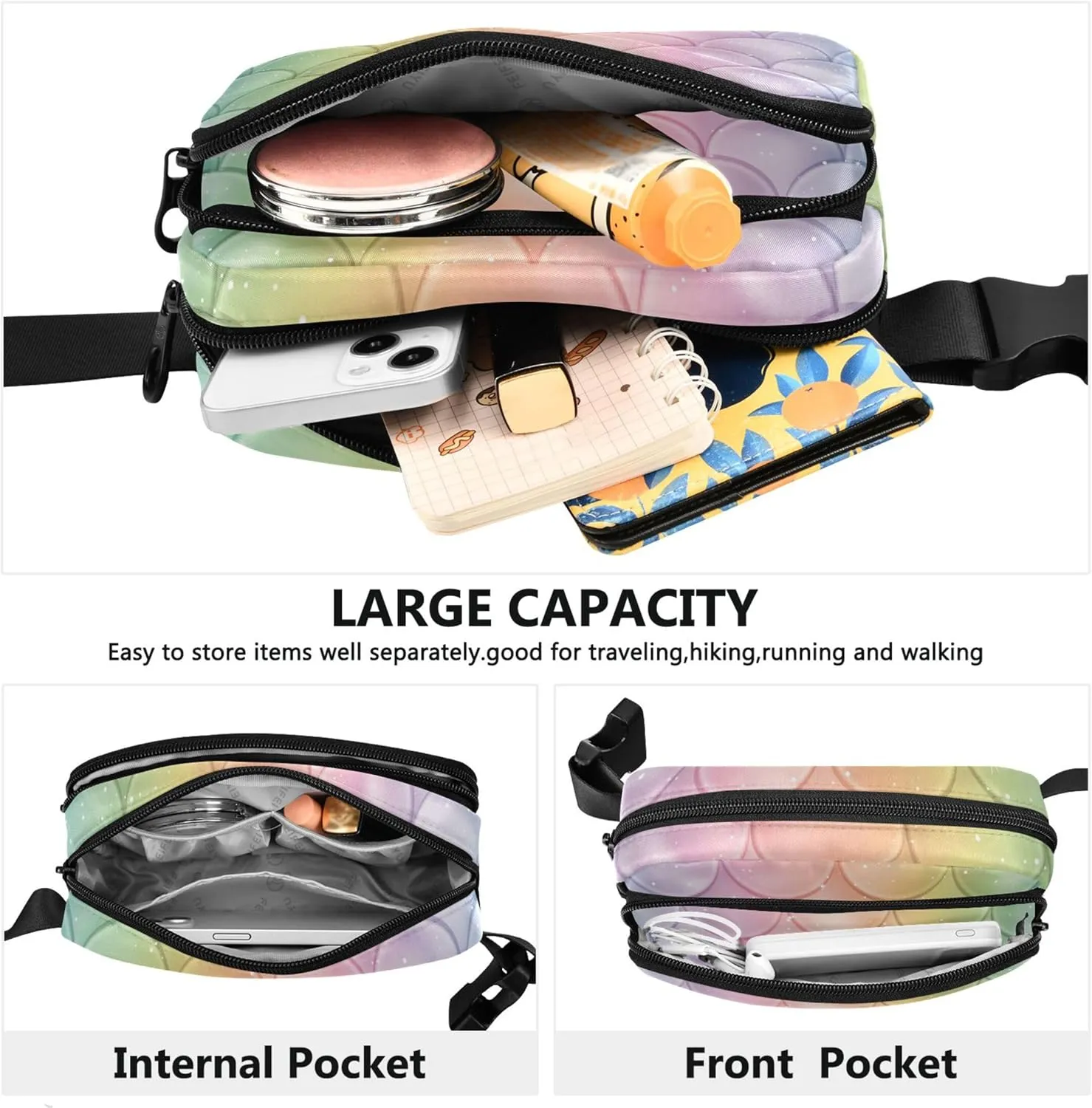 Rainbow Fish Scale Fanny Pack for Women Funny Belt Bag Hip Pack Waterproof Waist Purse for Women