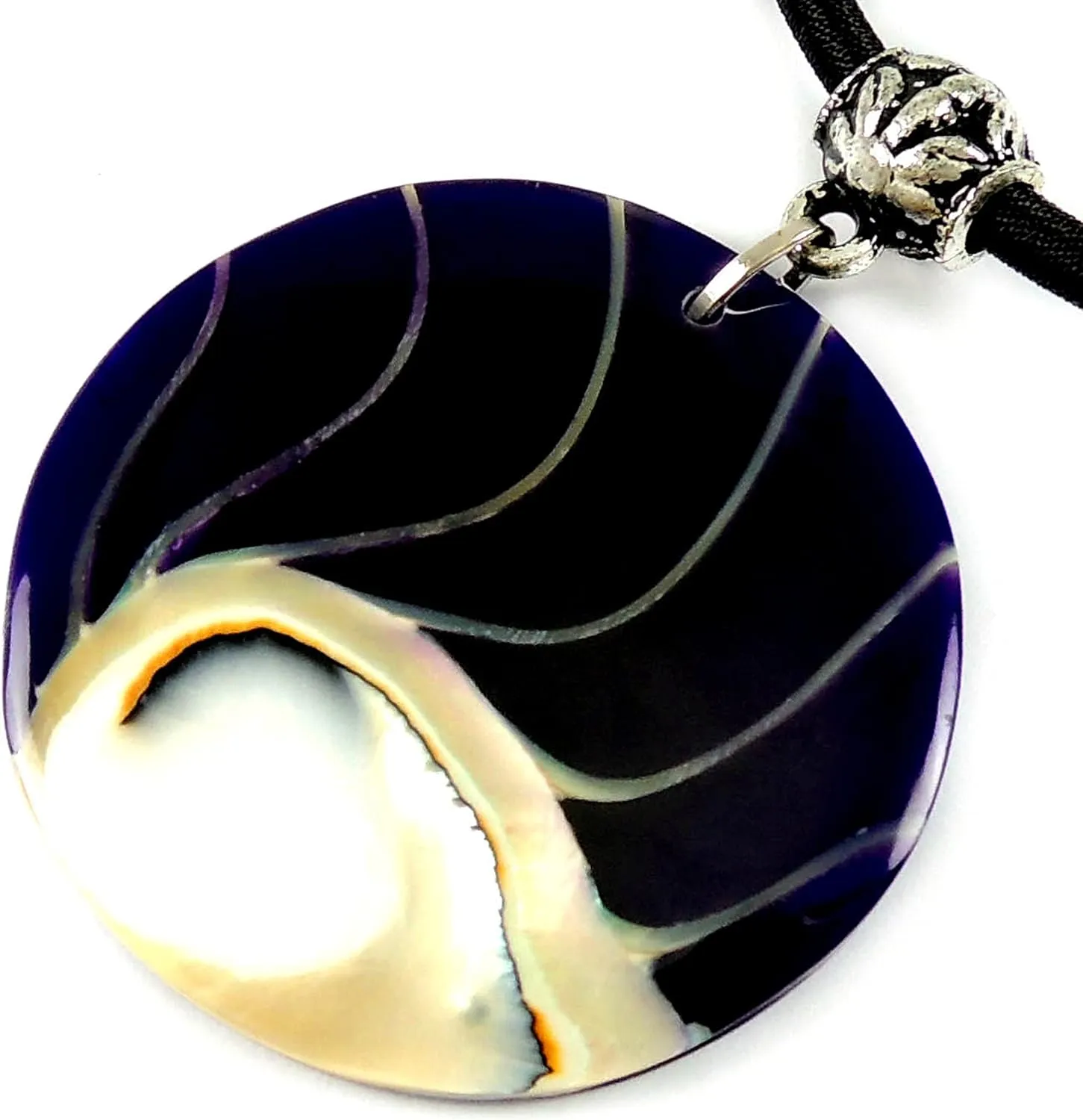 Rare Natural Nautilus Shell Necklace, Adjustable Beads Cord Nautilus Necklace for Women Men Handmade Mother of Pearl Jewelry (Purple)