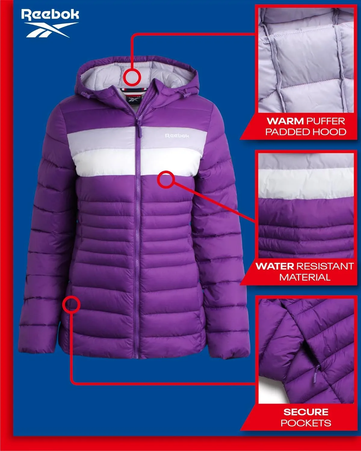 Reebok Women Jacket - Packable Quilted Puffer Coat  Casual Jacket for Women (S-XL)
