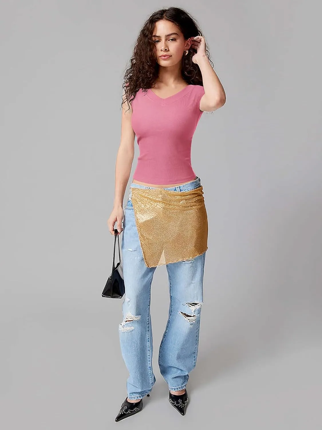 REORIA Womens Sleeveless V Neck Tank Tops Basic Tops Cap Sleeve T Shirt Tee Spring Summer Tops Casual Slim Fit Ribbed Top