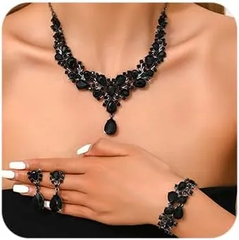Rhinestones Necklace Earrings Bracelet for Women Wedding Bridal Crystal Set Banquet Vintage Necklace