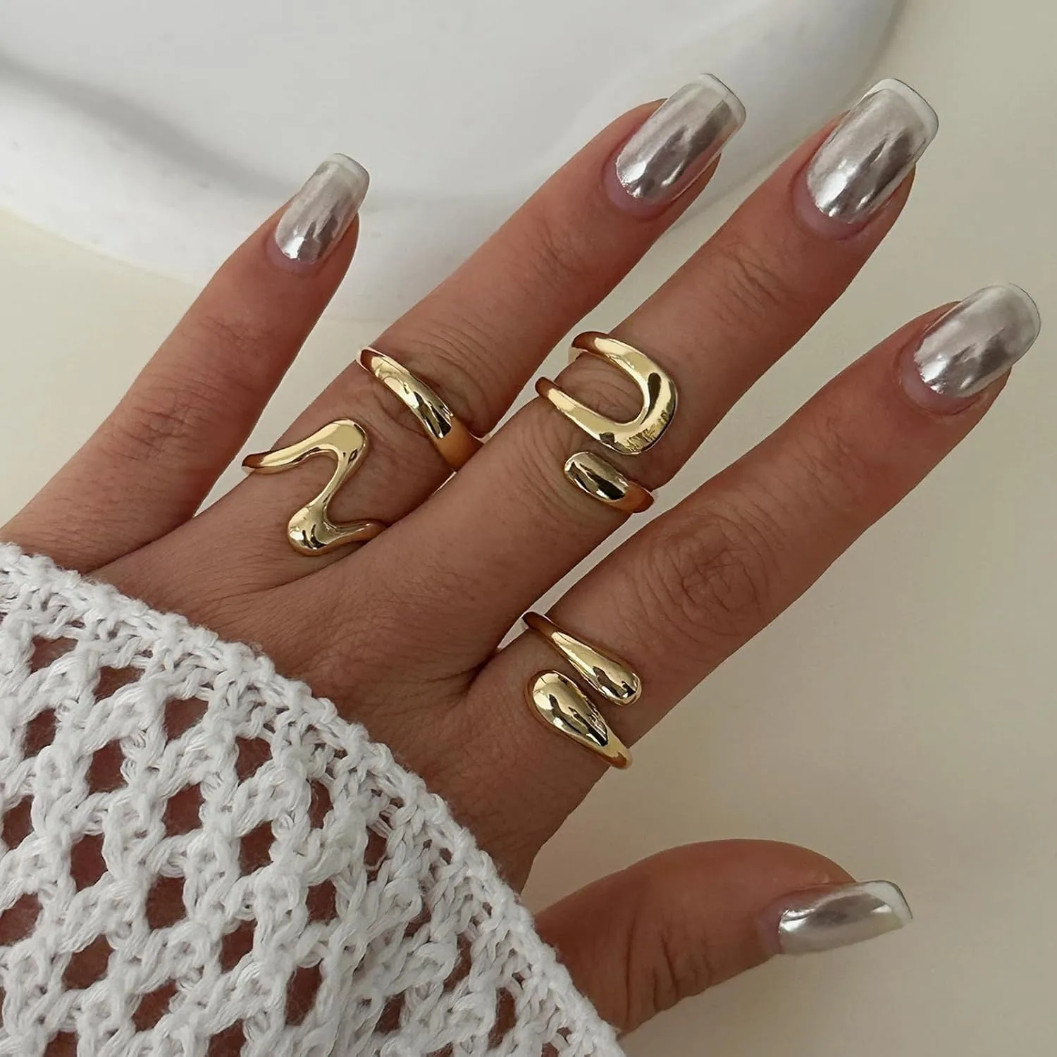 RINHOO Gold Chunky Rings Set for Women Braided Twisted Round Rings Adjustable Stackable Open Rings Band Statement Jewelry