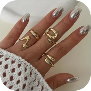 RINHOO Gold Chunky Rings Set for Women Braided Twisted Round Rings Adjustable Stackable Open Rings Band Statement Jewelry