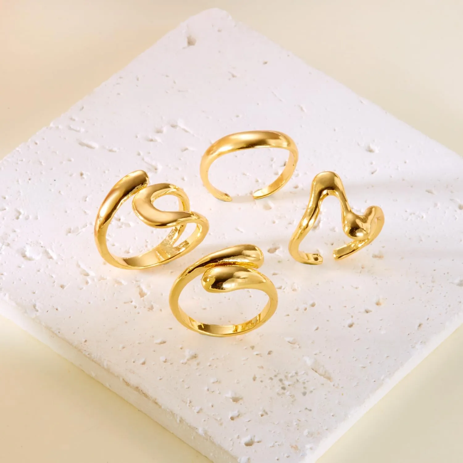 RINHOO Gold Chunky Rings Set for Women Braided Twisted Round Rings Adjustable Stackable Open Rings Band Statement Jewelry