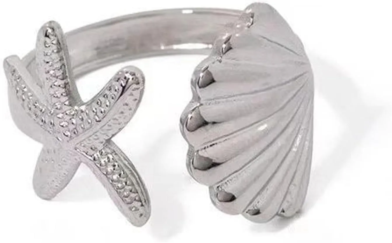 Roe Dolph Gold Starfish Ring for Women Non Tarnish Gold Chunky Starfish Rings 14K Gold Plated Seashell Shell Rings Summer Beach Rings Adjustable Statement Ring Boho Ocean Summer Outfits Jewelry