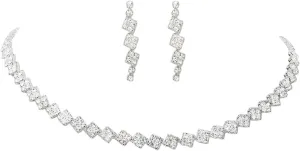 Rosemarie Collections Women's Square Pattern Crystal Rhinestone Strand Tennis Necklace Jewelry Gift Set, 14.5" 5" Extender