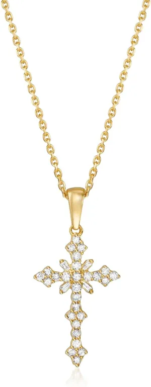 Ross-Simons 0.25 ct. t.w. Diamond Cross Pendant Necklace in 18kt Gold Over Sterling. 16 inches