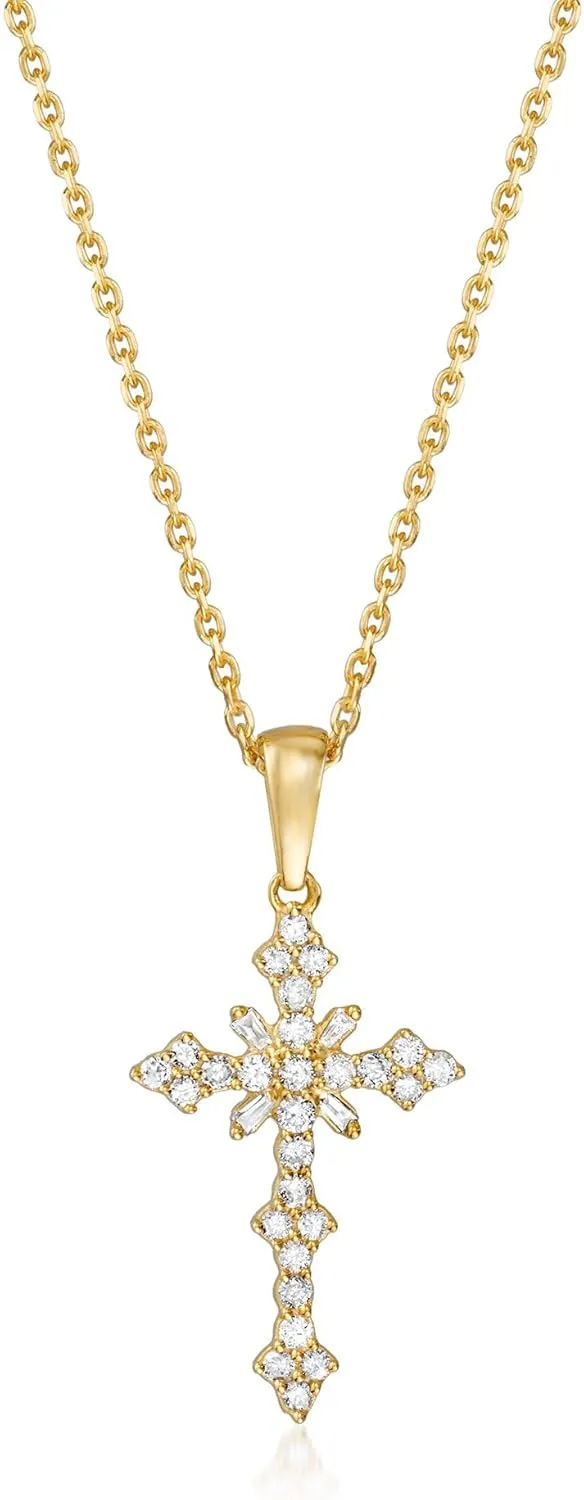 Ross-Simons 0.25 ct. t.w. Diamond Cross Pendant Necklace in 18kt Gold Over Sterling. 16 inches