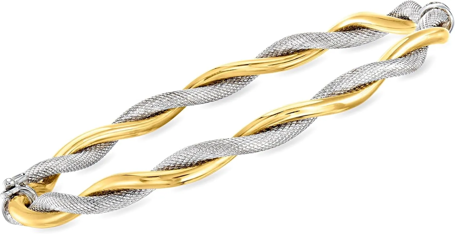 Ross-Simons Italian 14kt 2-Tone Gold Twisted Bangle Bracelet