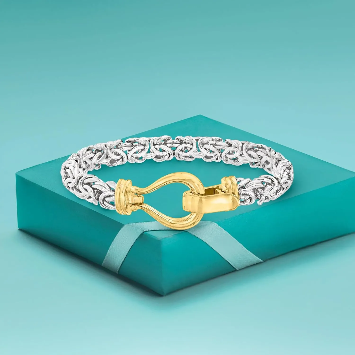 Ross-Simons Two-Tone Sterling Silver Byzantine Bracelet