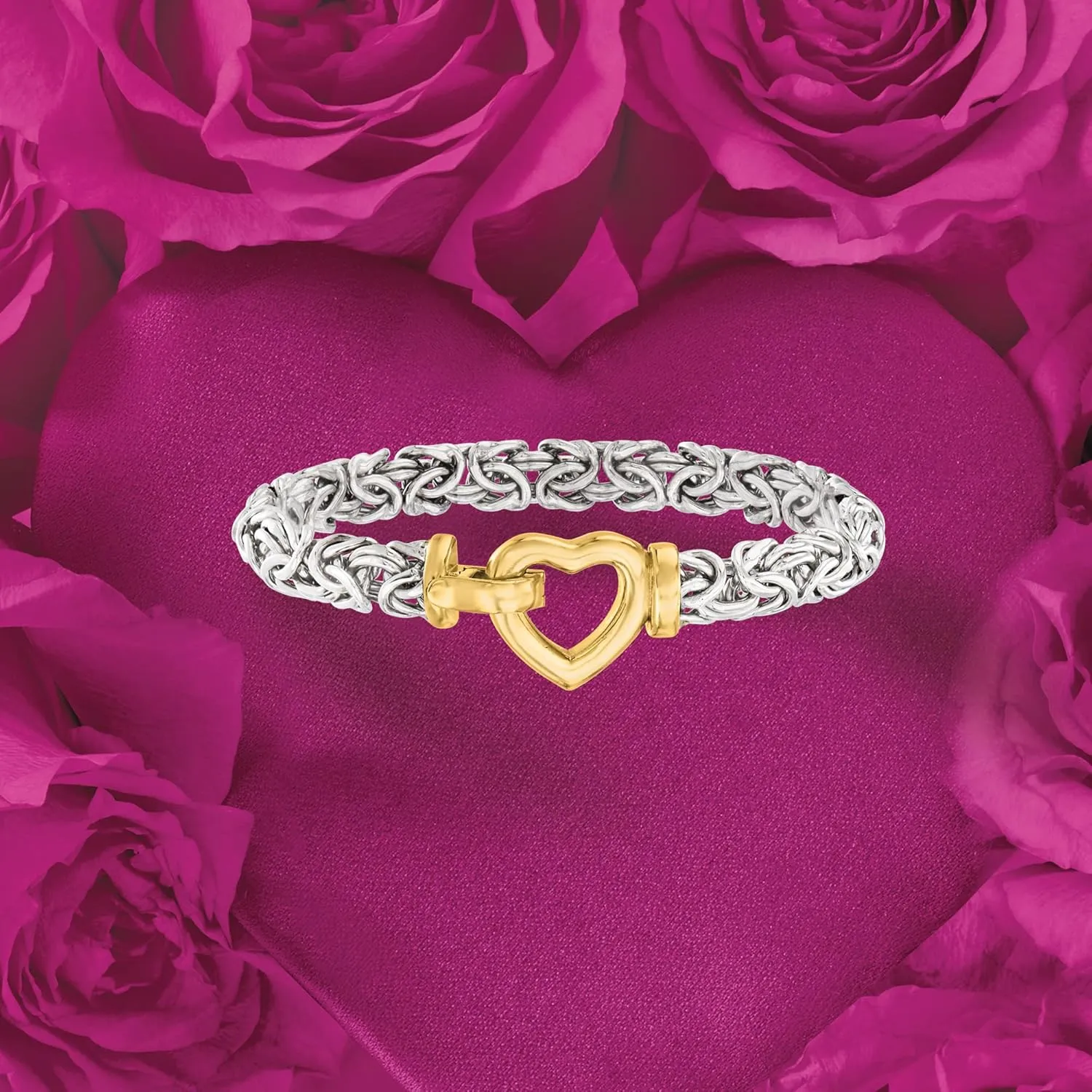 Ross-Simons Two-Tone Sterling Silver Byzantine Heart Bracelet