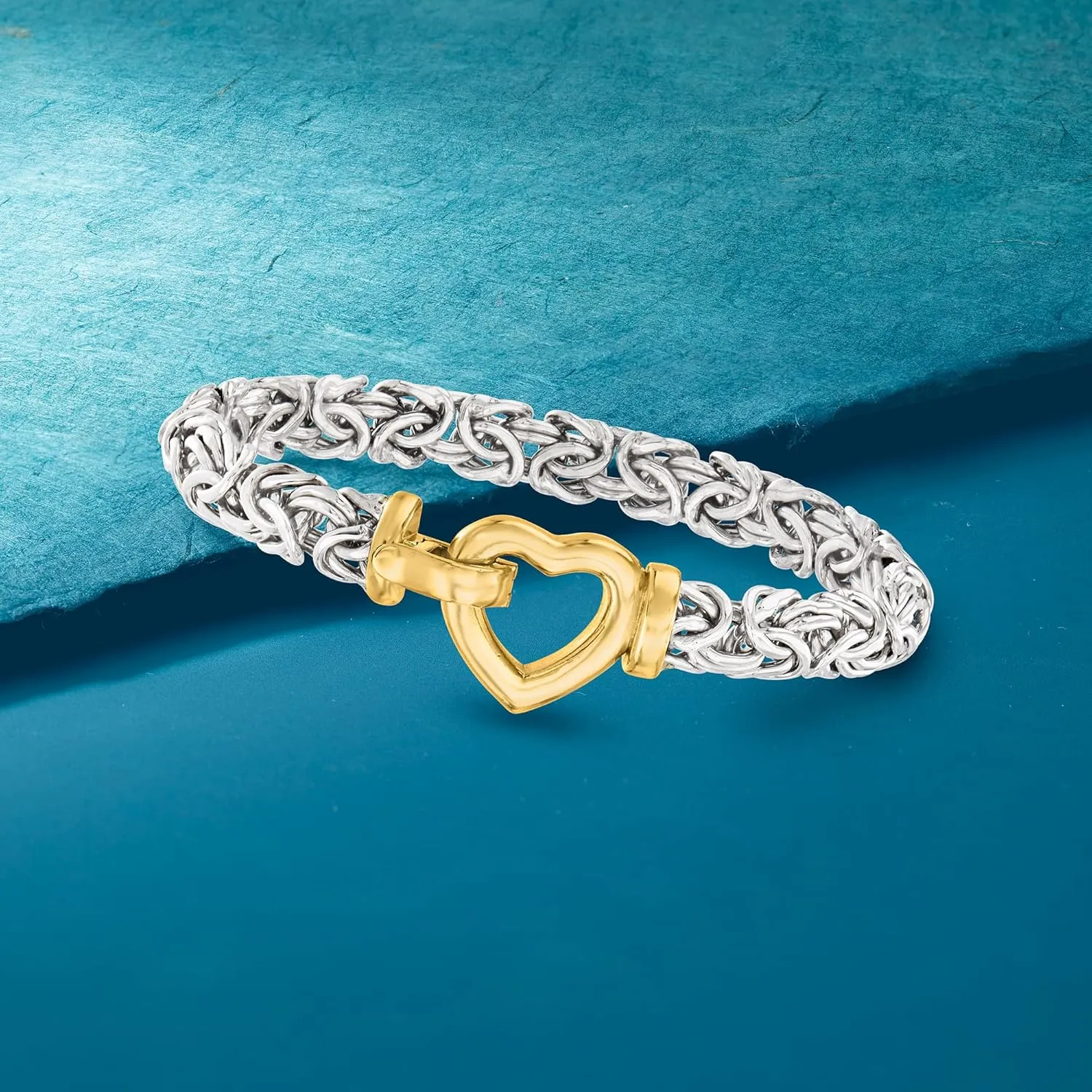 Ross-Simons Two-Tone Sterling Silver Byzantine Heart Bracelet