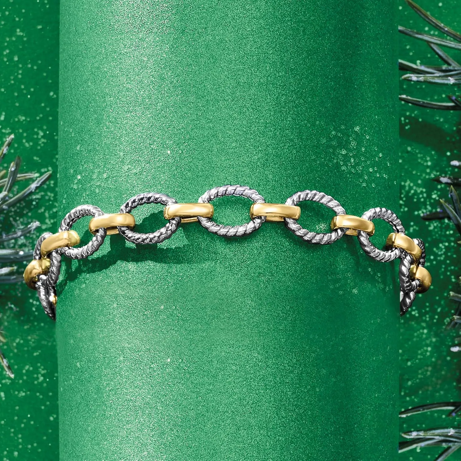 Ross-Simons Two-Tone Sterling Silver Oval-Link Bracelet