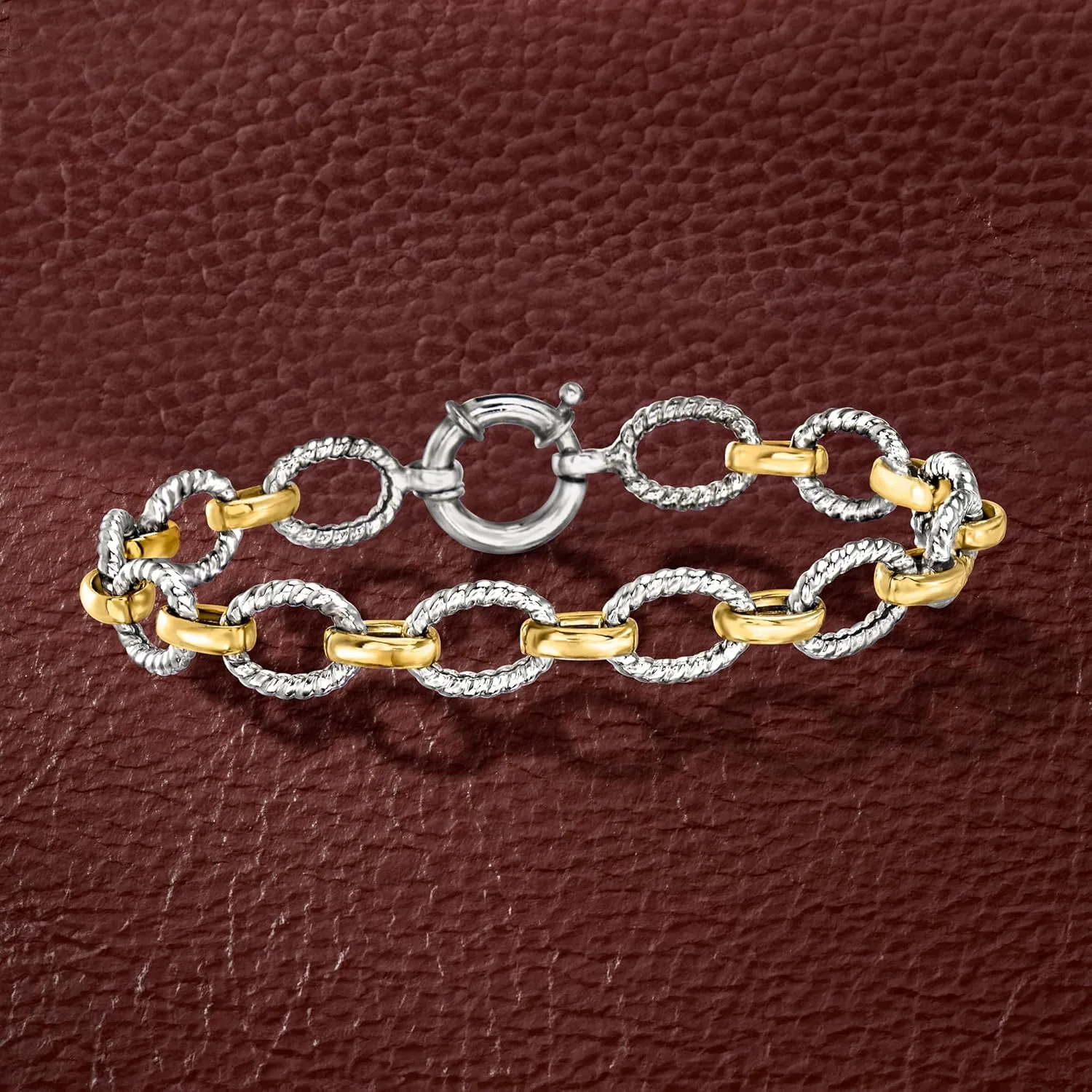 Ross-Simons Two-Tone Sterling Silver Oval-Link Bracelet