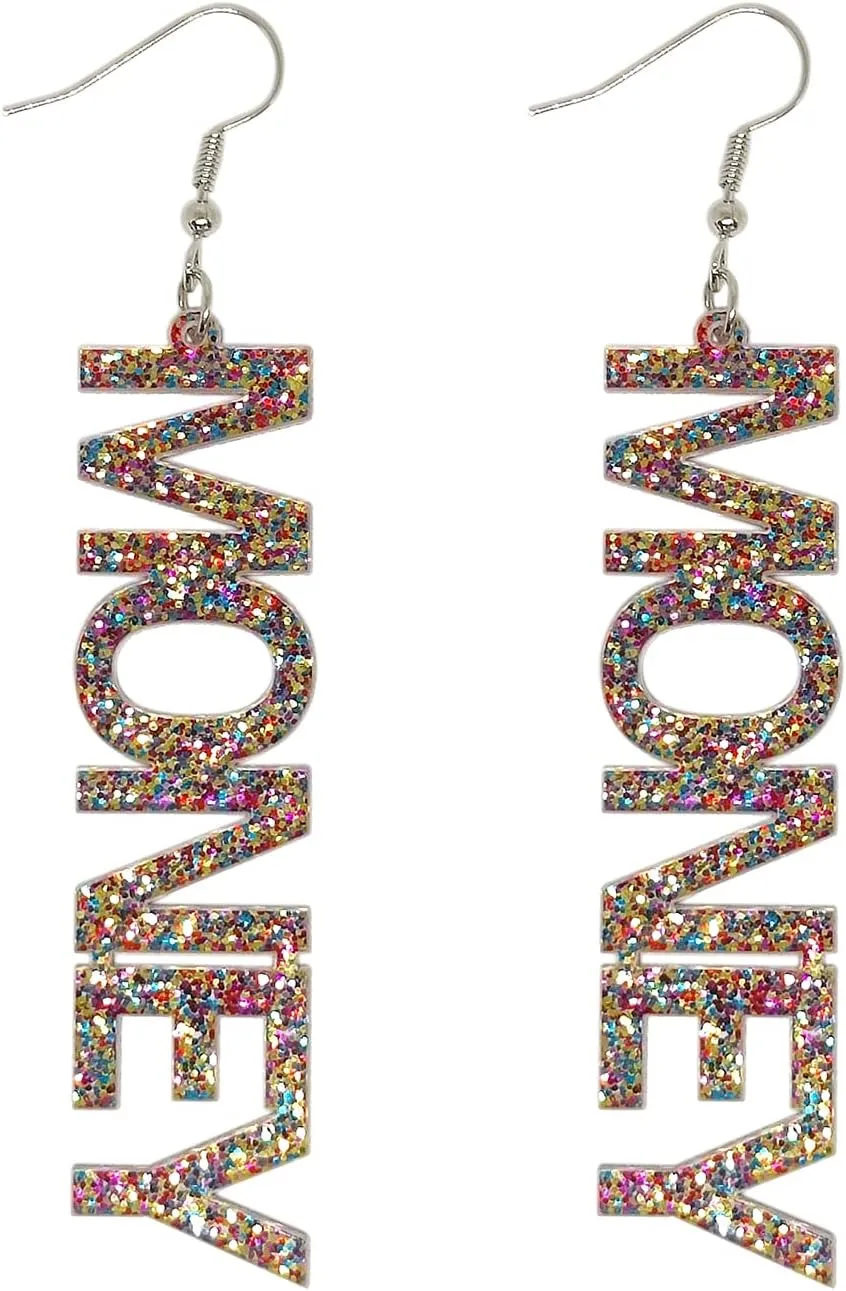 ROSTIVO Funny Earrings for Women Cute Acrylic Dangle Earrings MONEY Earrings