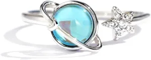 Rotatable Planet Ring for Daughter Anxiety Relief Spinner Fidget Rings Stress Fashion Star Moon Rings Unique Encouragement Gifts for Women Teen Girls Cubic Zirconia Promise Band Dainty Stacking